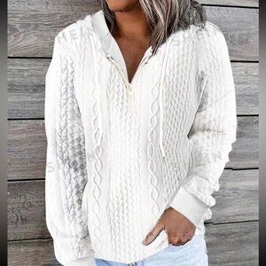 Solid Zip Up Drop Shoulder Drawstring...
White / XS(2)